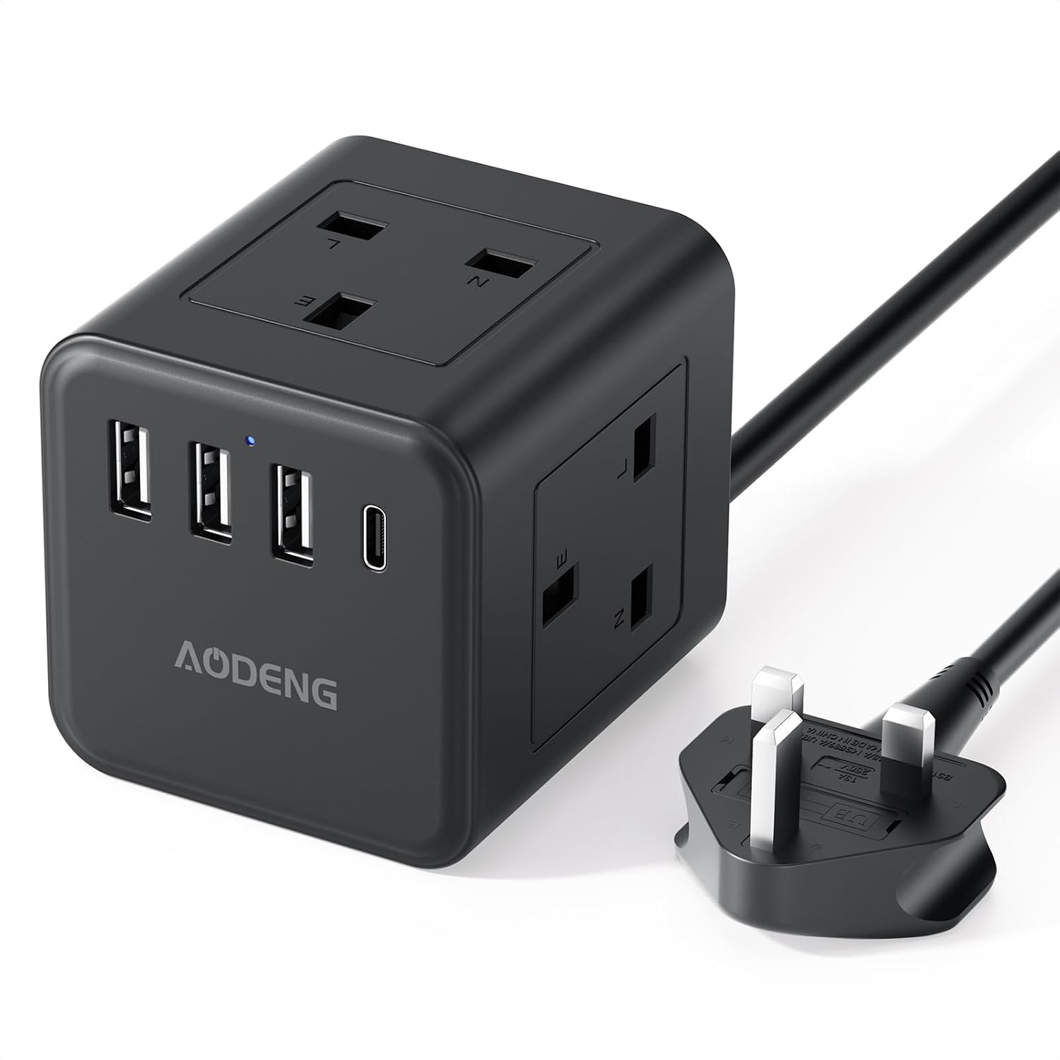 Detalle de 5M Extension Lead with 4 USB Slots, 4 Way (13A/3250W) Multi Plug Extension Cable – UK