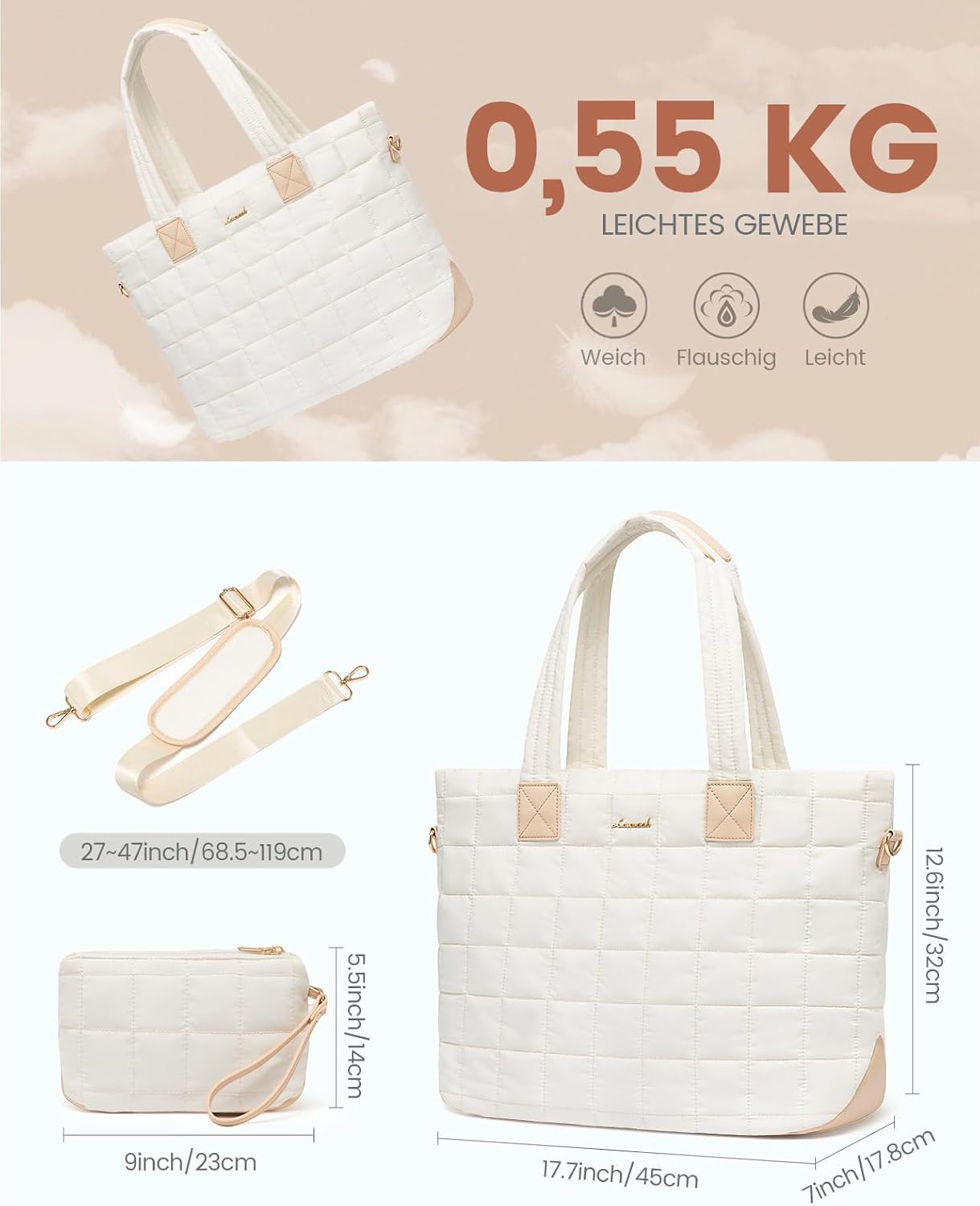 Thumbnail 3 de LOVEVOOK Laptop Handtasche Groß 15,6 Zoll Beige