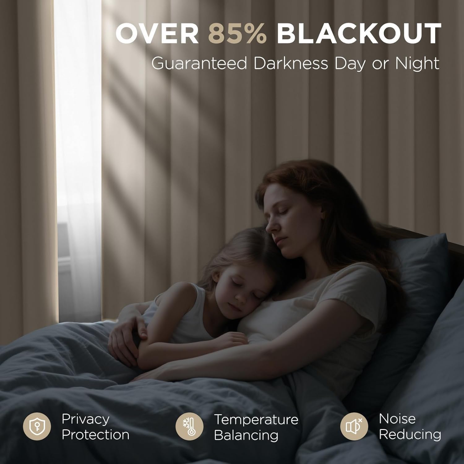 Thumbnail 1 de Rideaux occultants Joydeco en 2 pièces, L 140 x H 245 cm, beige clair à œillets