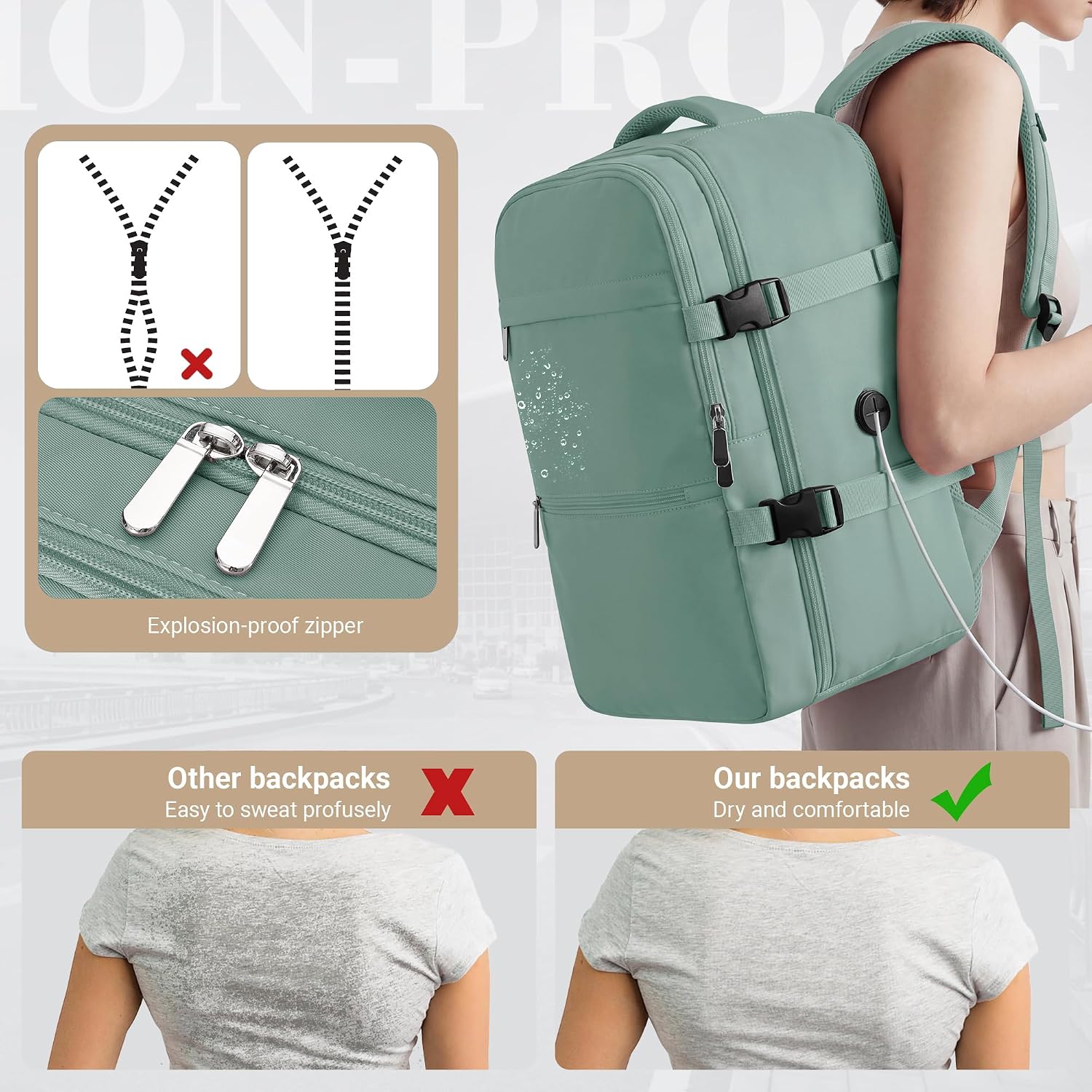 Detalle de Easyjet Cabin Bag 45x36x20 Underseat Cabin Backpack with USB Port and Anti-Theft Pocket