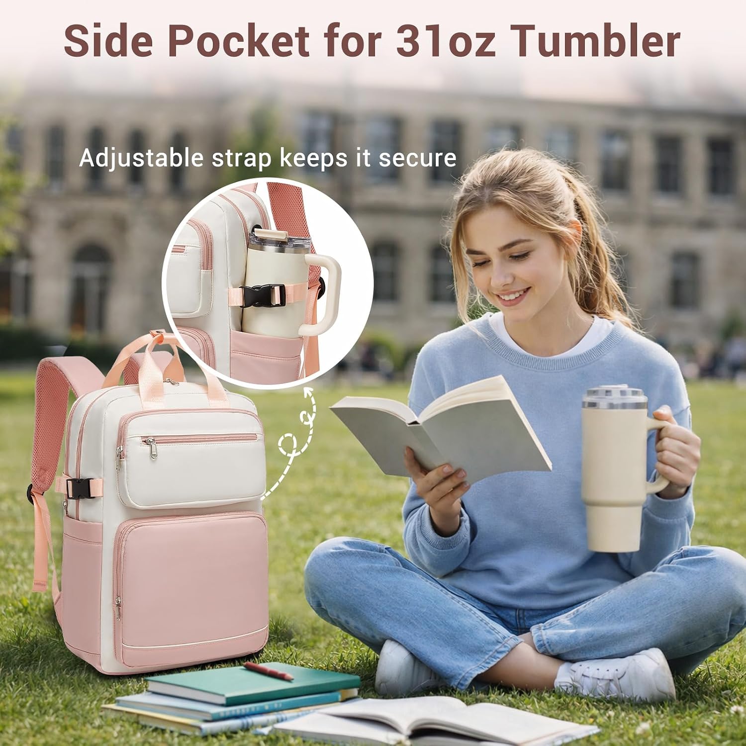 Detalle de Kono Laptop Backpack Women’s with Pouch Pocket for 15.6in Laptop – Practical Work, School and Travel Bag