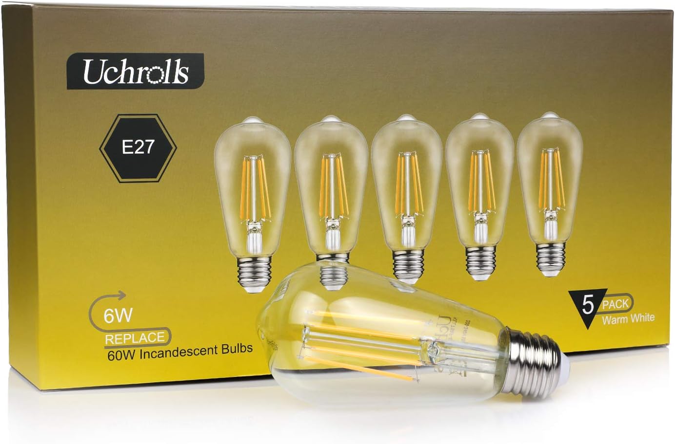 Thumbnail 6 de Uchrolls Vintage Edison Light Bulb ST58 – 6W E27, Warm White 2700K, 800lm, Pack of 5