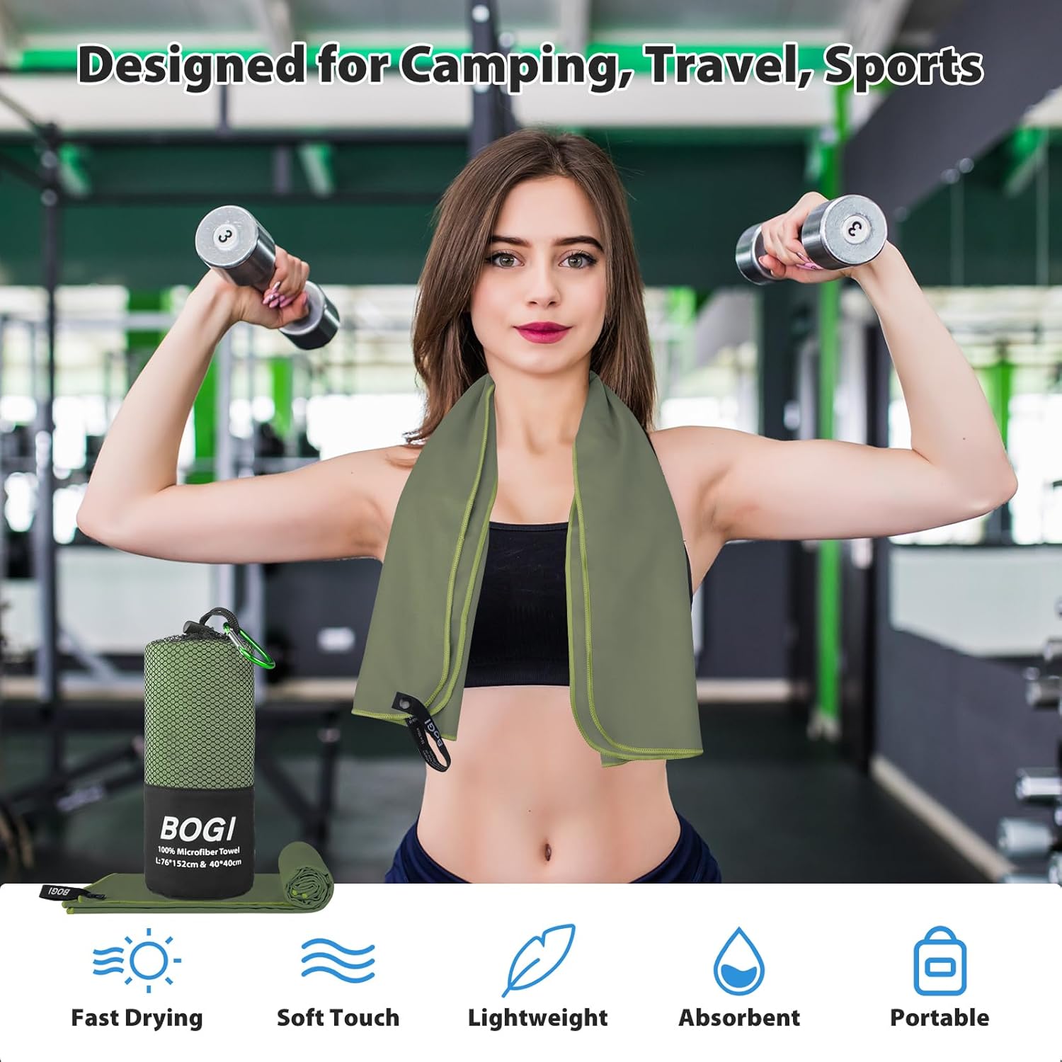 Thumbnail 5 de BOGI Microfibre Travel Towel – XL Quick Dry, Soft Lightweight Gym Towel