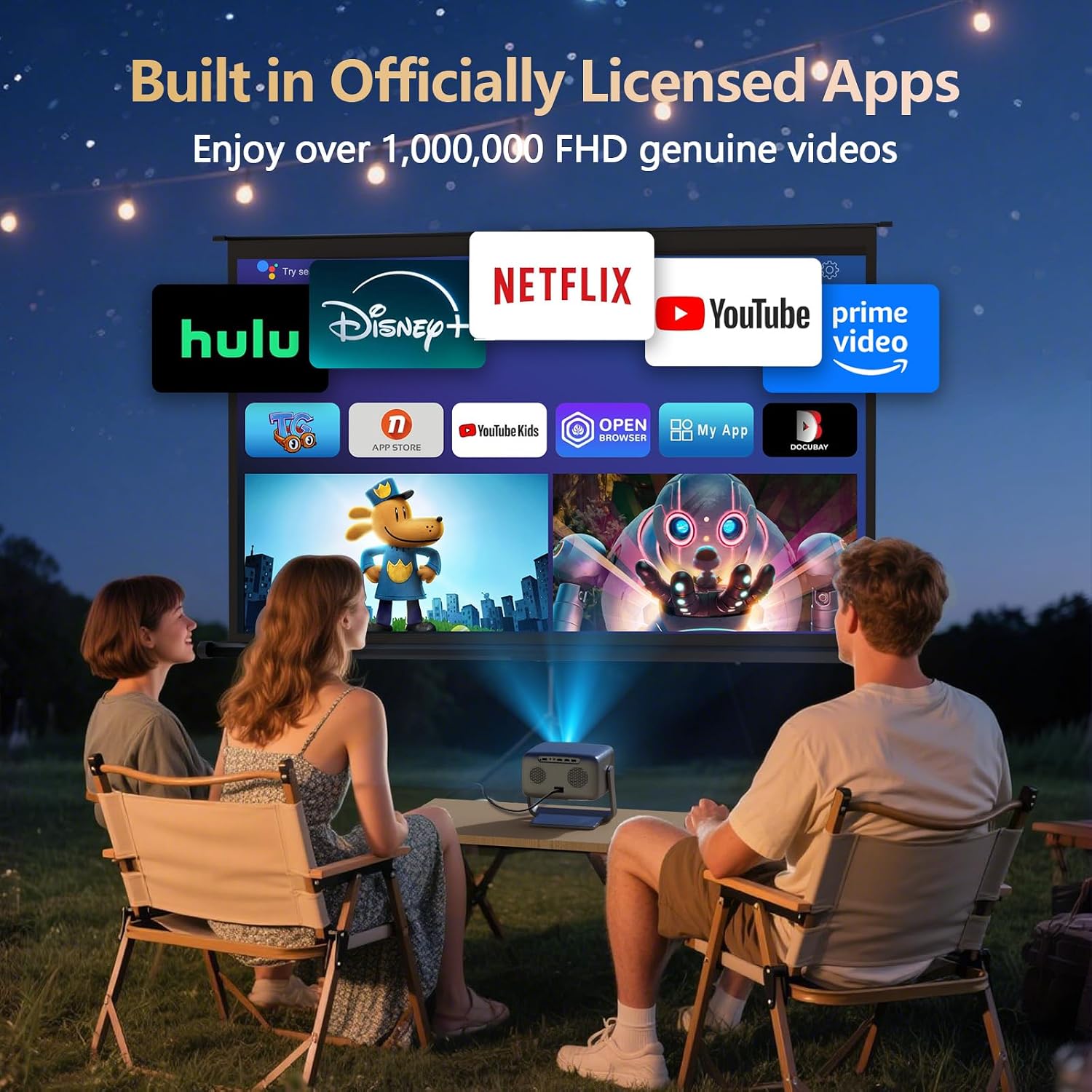 Detalle de GO2 Outdoor 4K Projector with 360° Stand — 4500 ANSI Brightness, 65W DoIby Audio, Built-in Apps