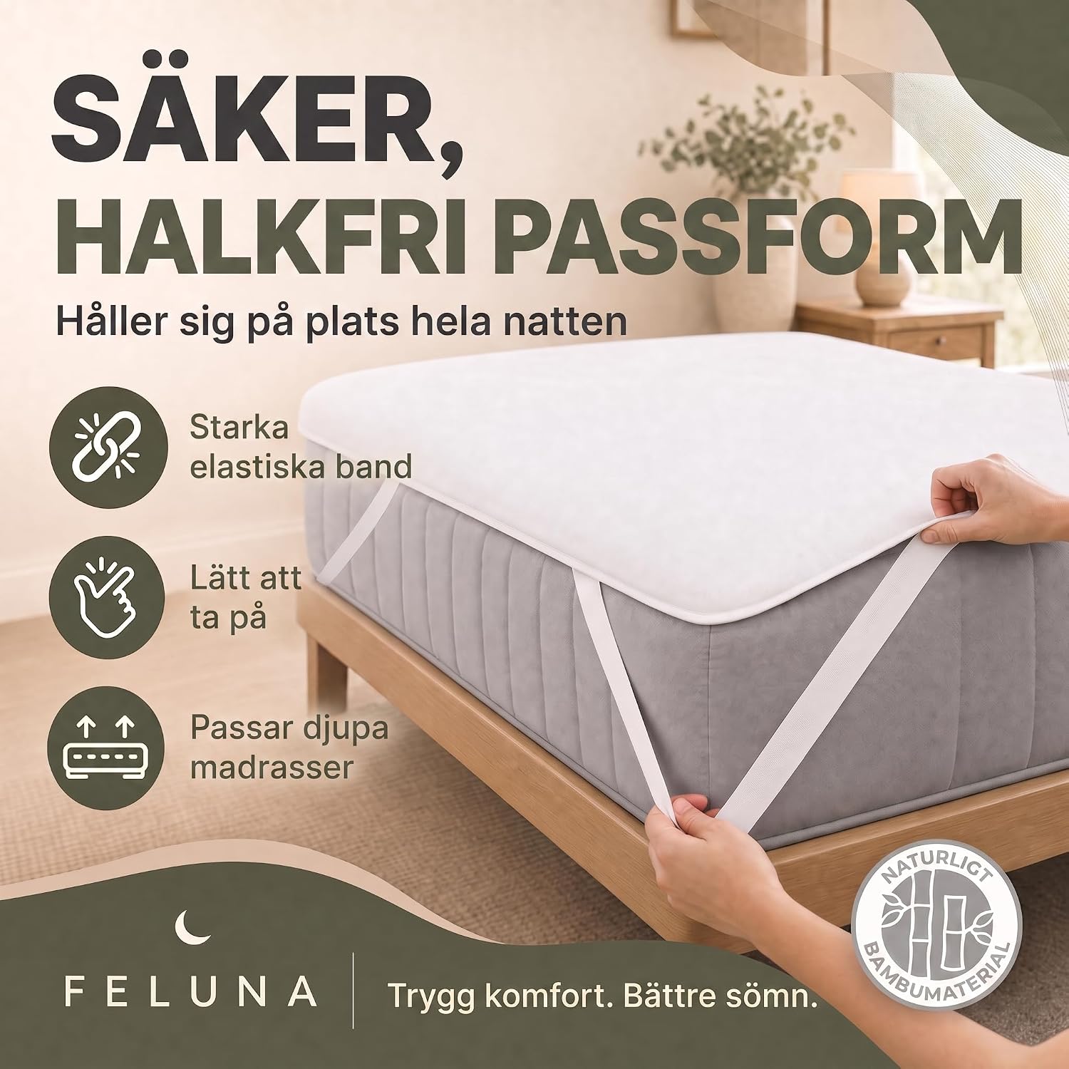 Detalle de Feluna madrasskydd 60x120 cm – vattentätt med ovansida i bambufiber