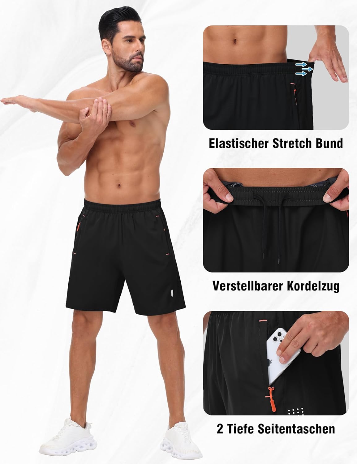 Thumbnail 3 de kuzwufs Herren Sporthose Kurze – Atmungsaktive Dry-Fit Lauf-Shorts mit Reißverschlusstaschen (2er Pack)