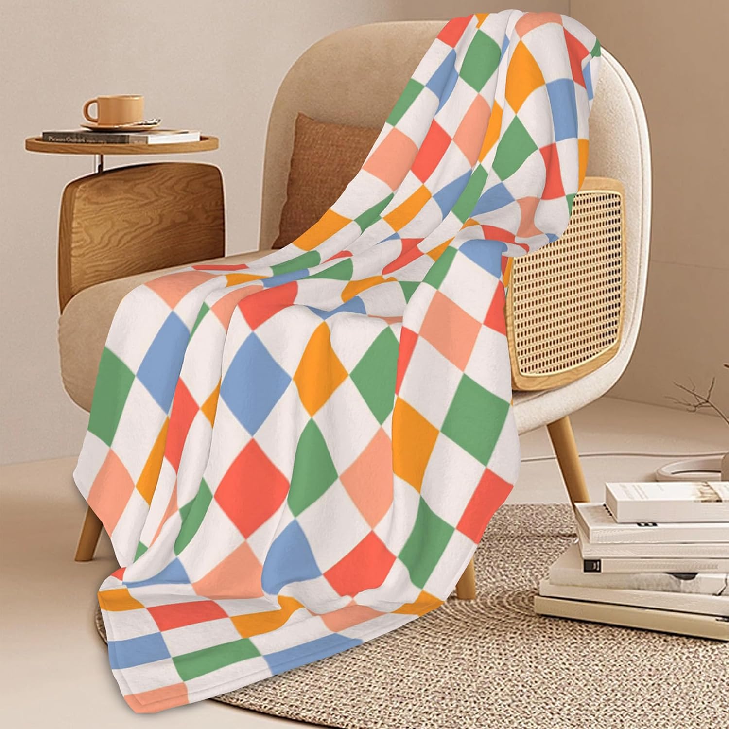 Thumbnail 5 de HUSITI Colorful Checkered Retro Wavy Flannel Blanket Throw — 50x60 inches