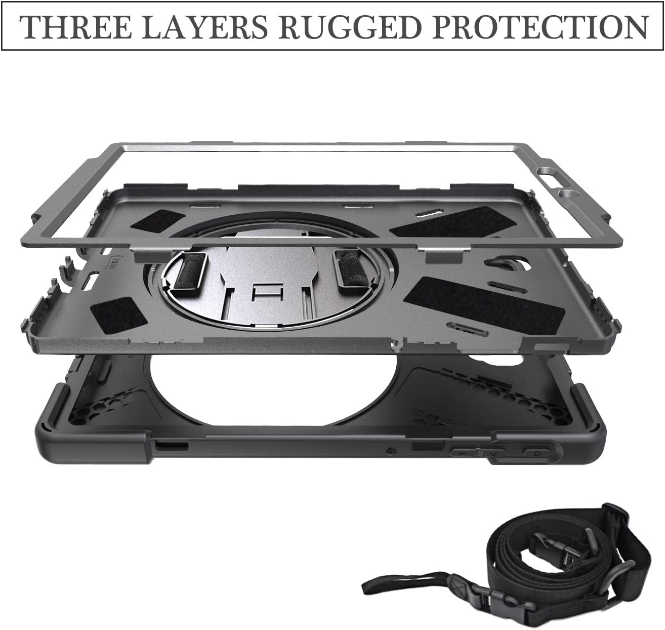 Thumbnail 4 de Gerutek Heavy-Duty Rugged Case with 360° Stand and Strap for Samsung Galaxy Tab S4 10.5 (SM-T830/T835/T837), Black