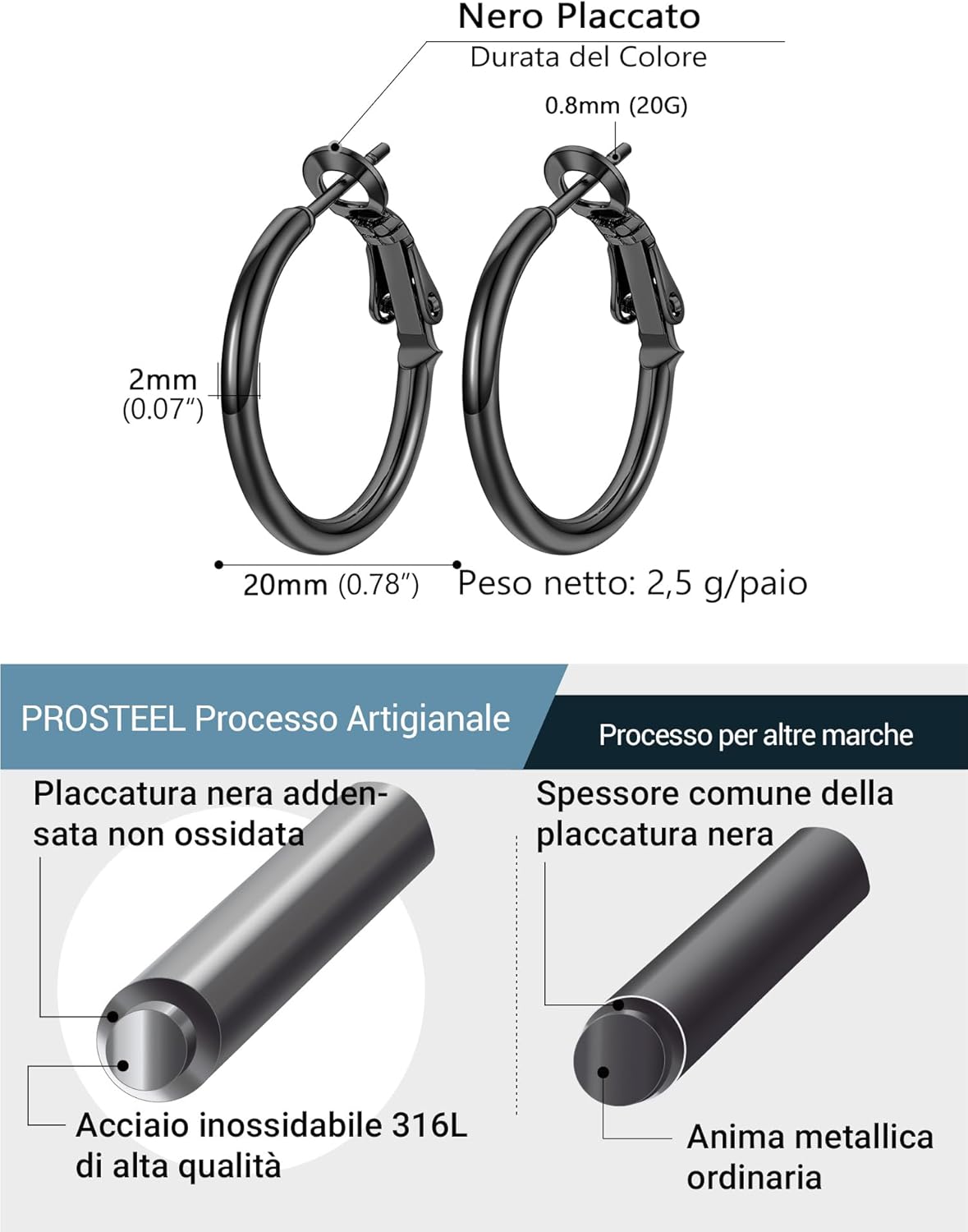 Thumbnail 2 de Prosteel Orecchini Cerchio Argento Donna Oro Placcato 14K Ipoallergenico 20–100 mm – Vintage Minimalismo