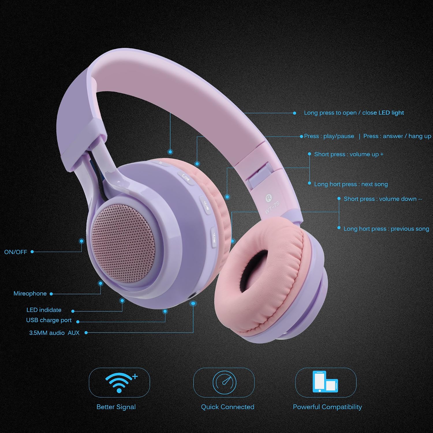 Thumbnail 4 de Riwbox WT-7S Kids Bluetooth headphones, foldable