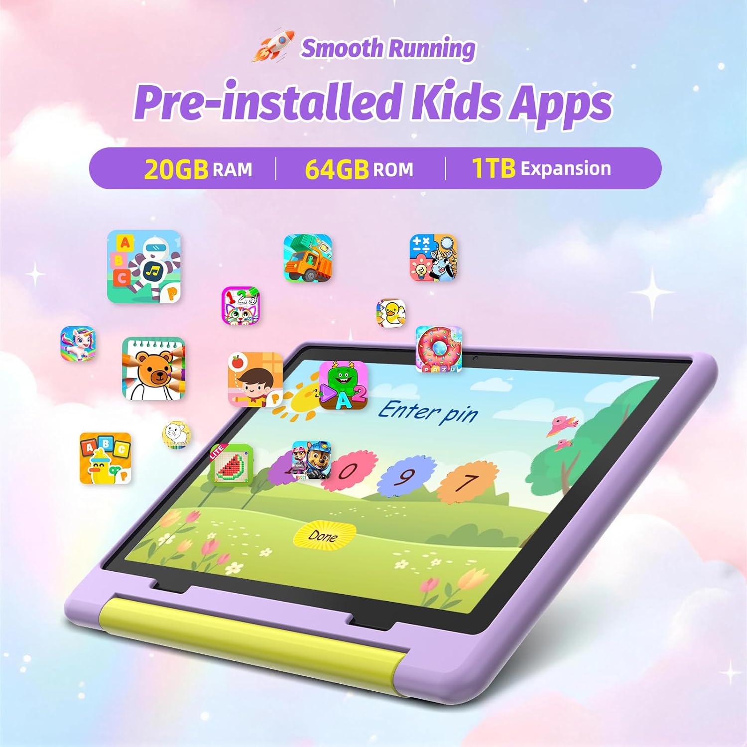 Detalle 2 de Laptok Android 15 Kids Tablet (10 inch) with Parental Control, Face ID, WiFi 6, Purple