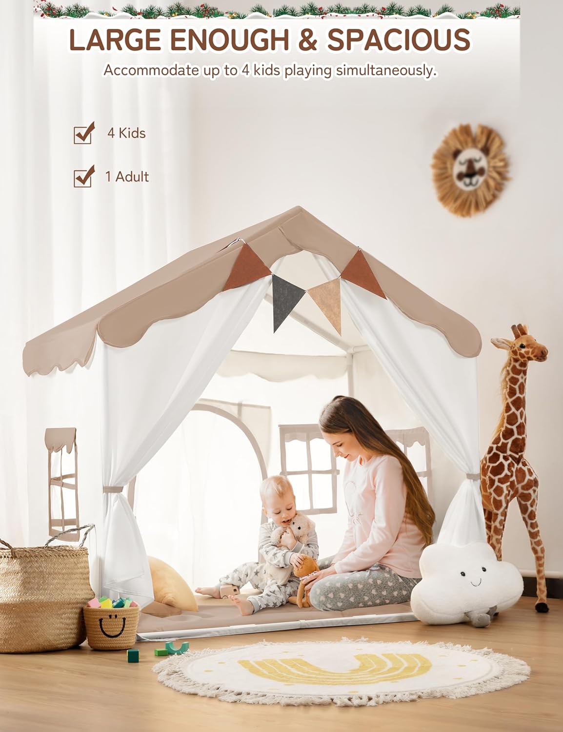 Thumbnail 5 de Besrey 2-in-1 Kids Play House Tent (Princess style) with lights, pad and 2 doors – indoor toddler tent