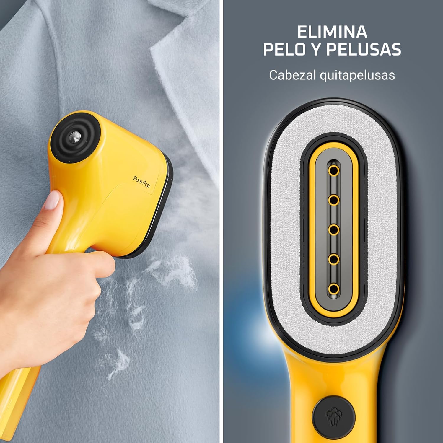 Detalle de Rowenta Pure Pop DR2026: cepillo de vapor de 1300 W con cabezal reversible para planchar y quitar pelusas