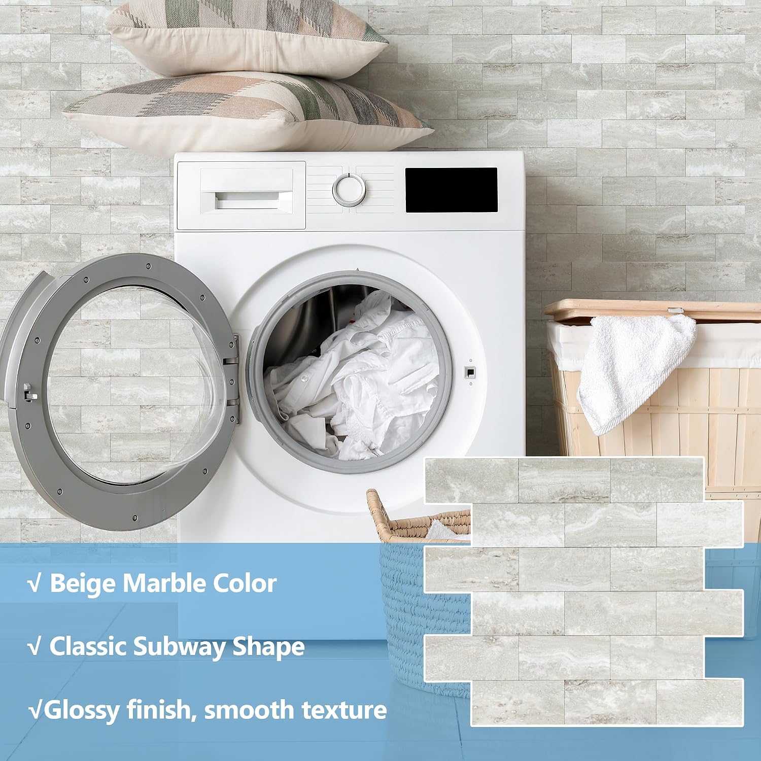 Detalle 2 de OYASIMI GZMA038-10-CA Dolomite Peel-and-Stick PVC Subway Tiles