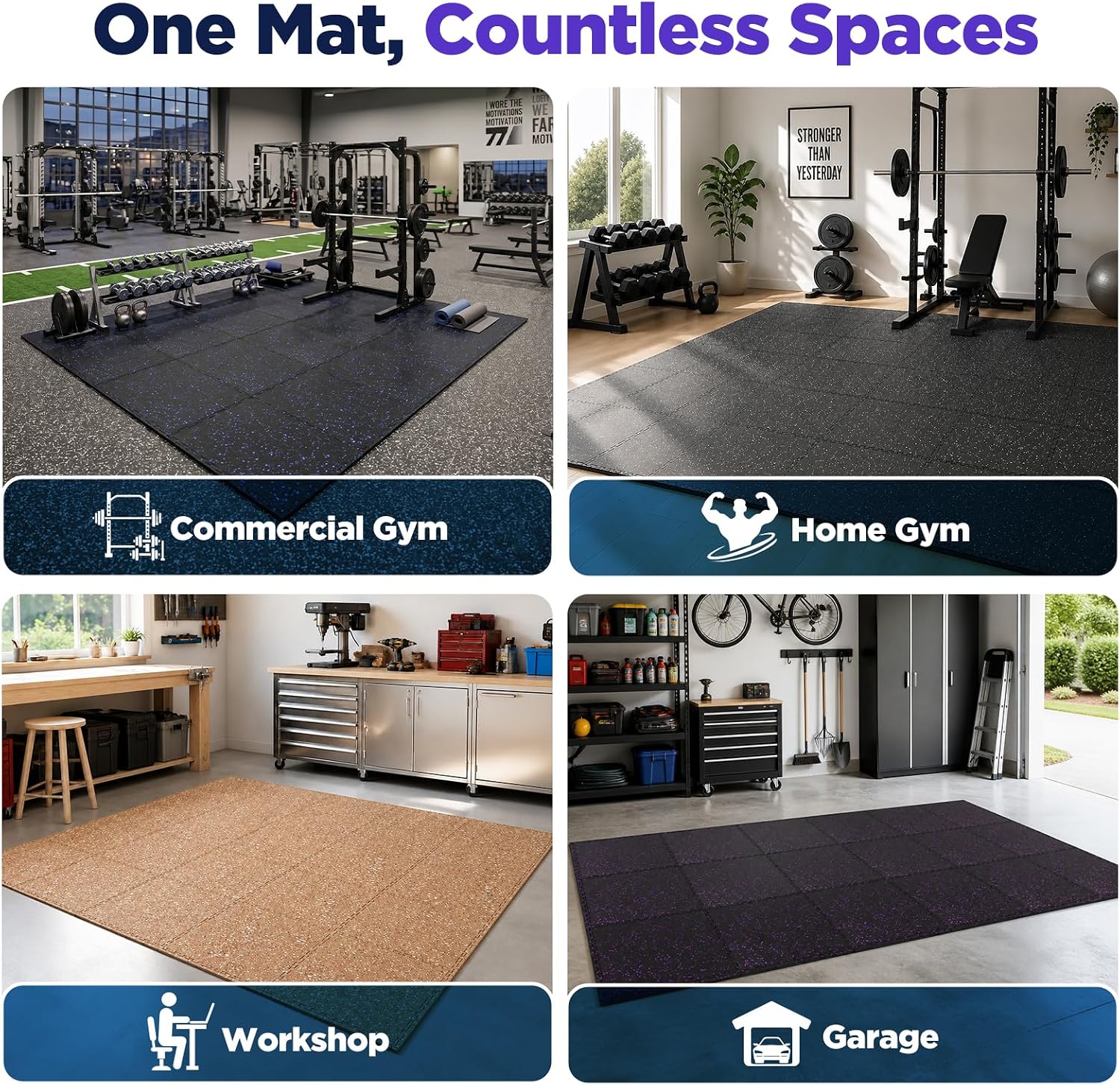 Detalle de VivaLuz VL-GM1-10 Interlocking Gym Mats, 0.4-Inch EVA Foam, Black/Purple