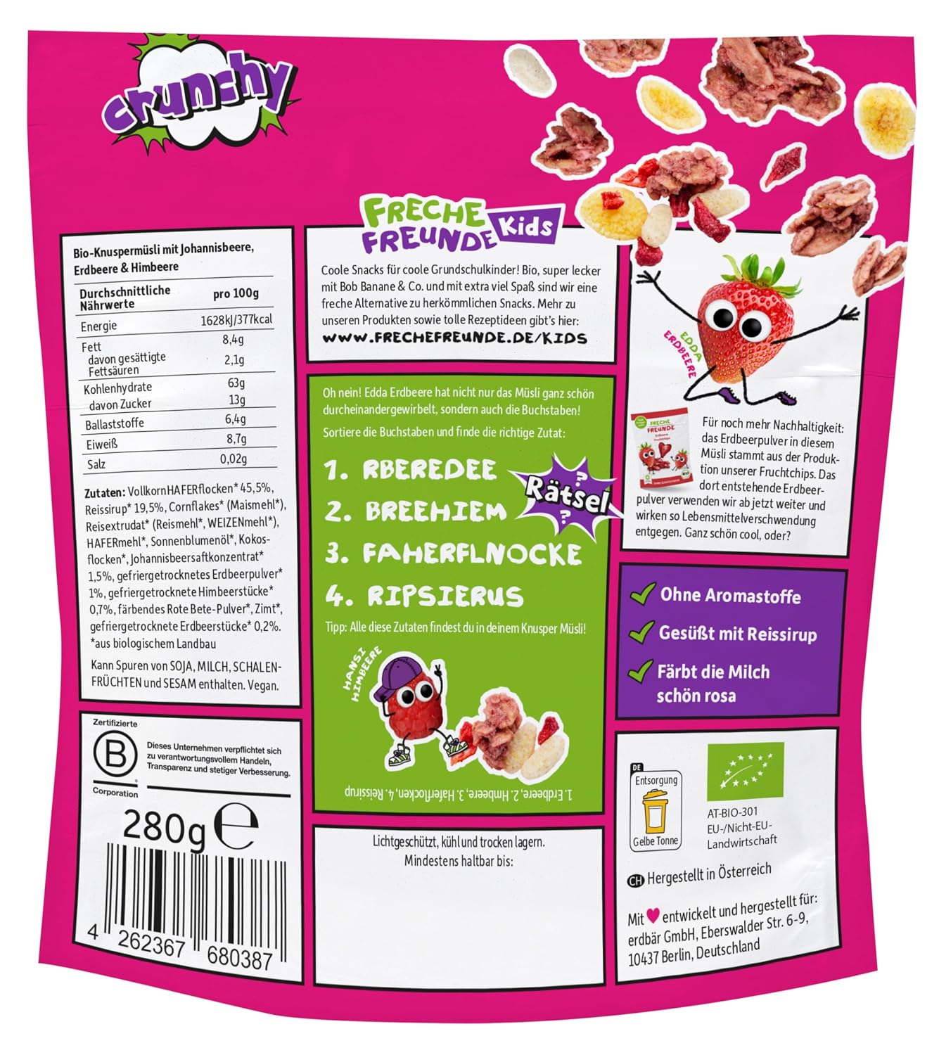 Detalle 2 de FRECHE FREUNDE Bio Müsli Beeren-Mix 6x280g