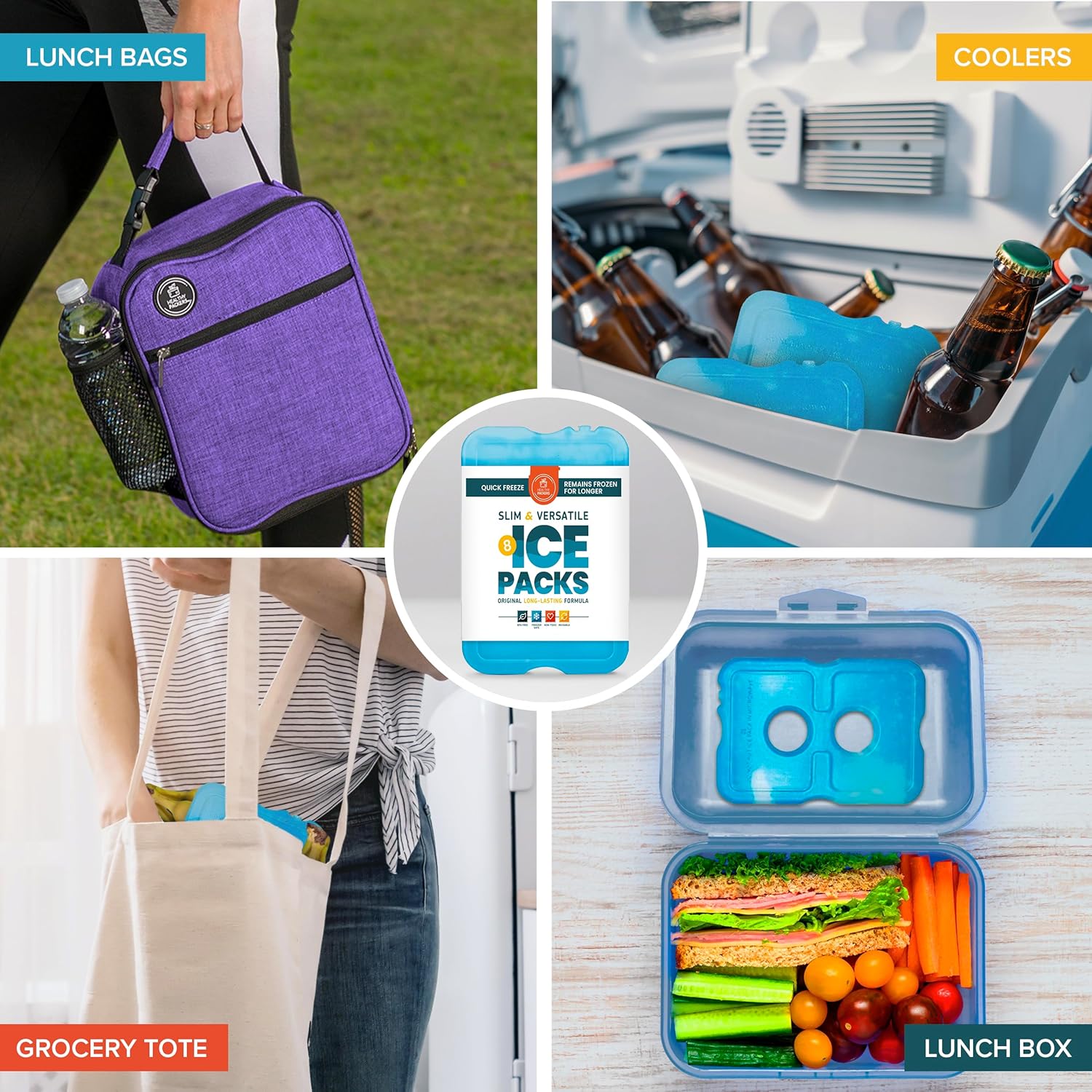 Thumbnail 1 de Healthy Packers Slim Reusable Ice Packs (Set of 8) for Lunch Boxes & Coolers