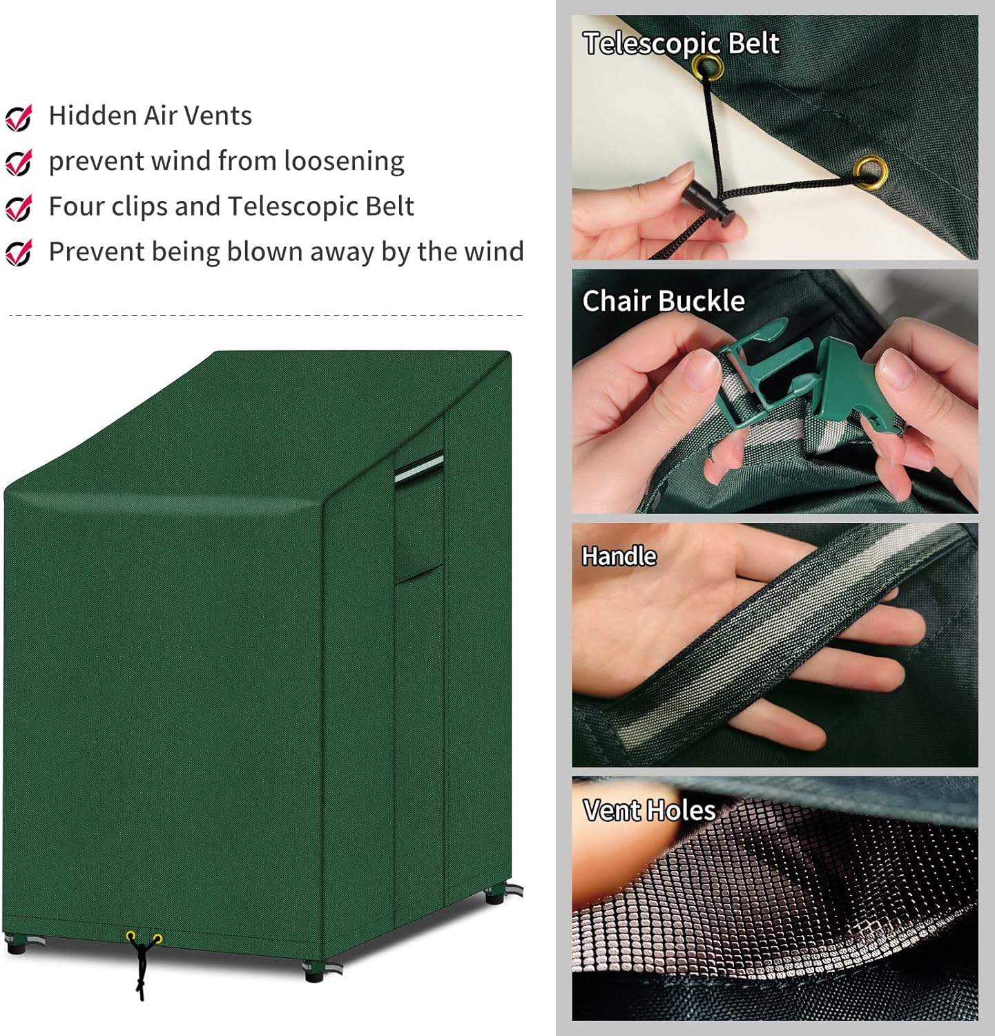 Thumbnail 3 de PATIO PLUS Garden Chair Cover with Air Vent (600D Oxford, Waterproof) – Green