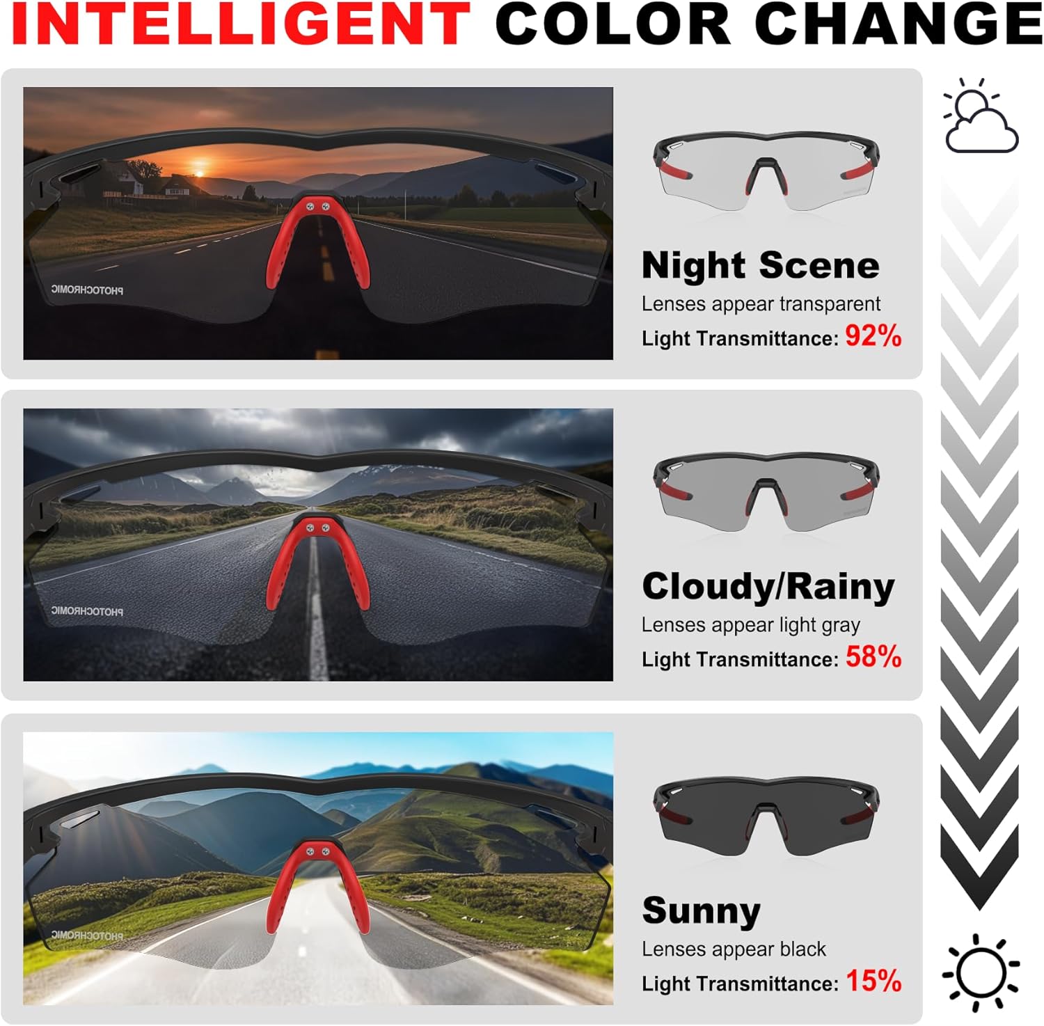 Thumbnail 1 de X-TIGER Occhiali Ciclismo Fotocromatici TR90: leggerezza, protezione UV400 e comfort per MTB e bici