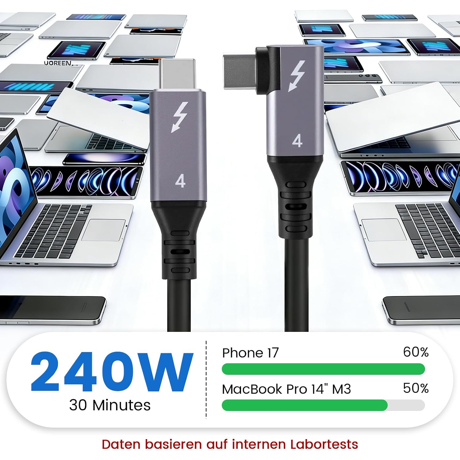 Detalle de Puiseno USB4 Kabel 40Gbps mit 240W PD – USB-C/Thunderbolt 4 Kabel für 8K@60Hz, DP Alt Mode, 2 m