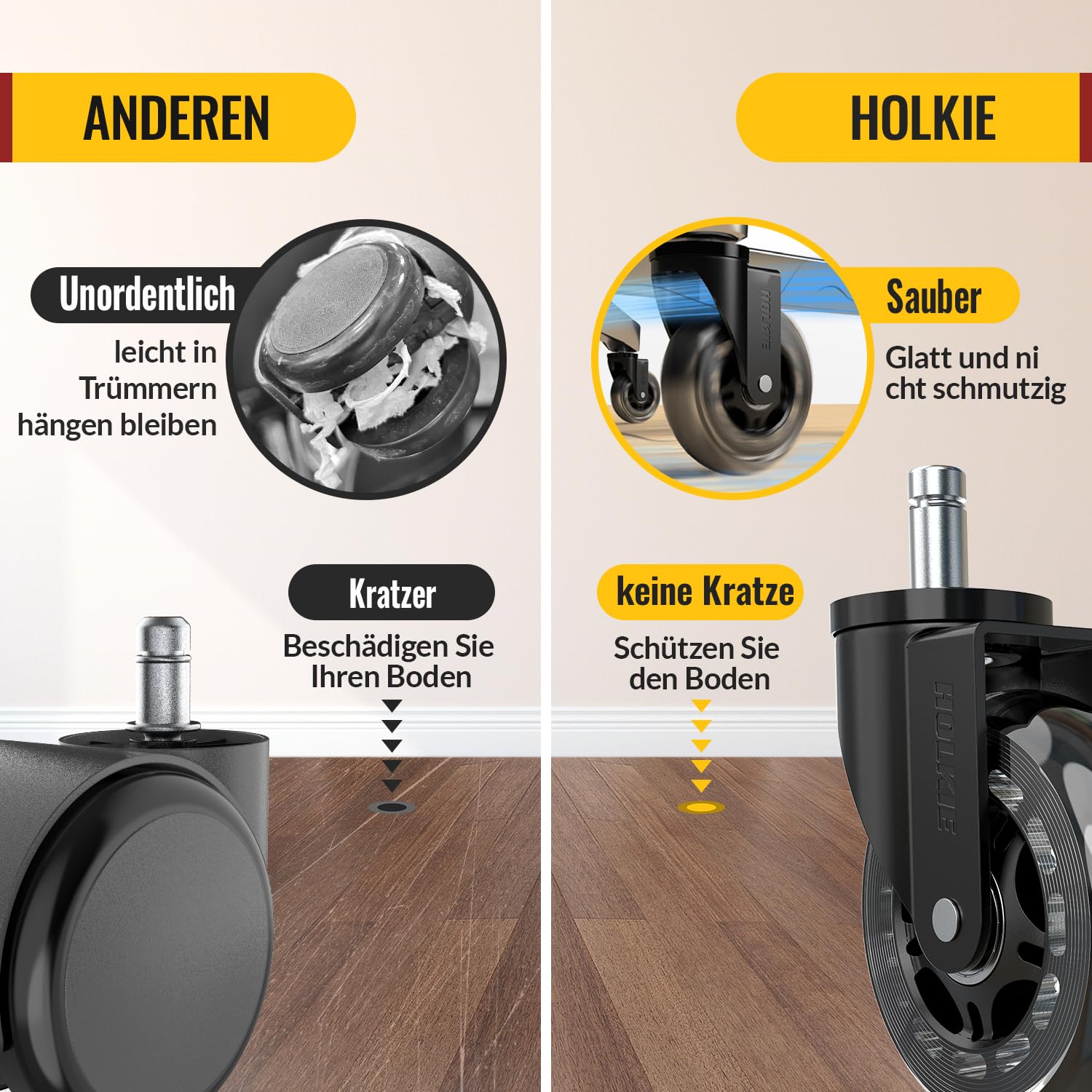 Thumbnail 3 de HOLKIE Bürostuhlrollen 10er-Set – glatte, schonende Parkettrollen 11x22 mm