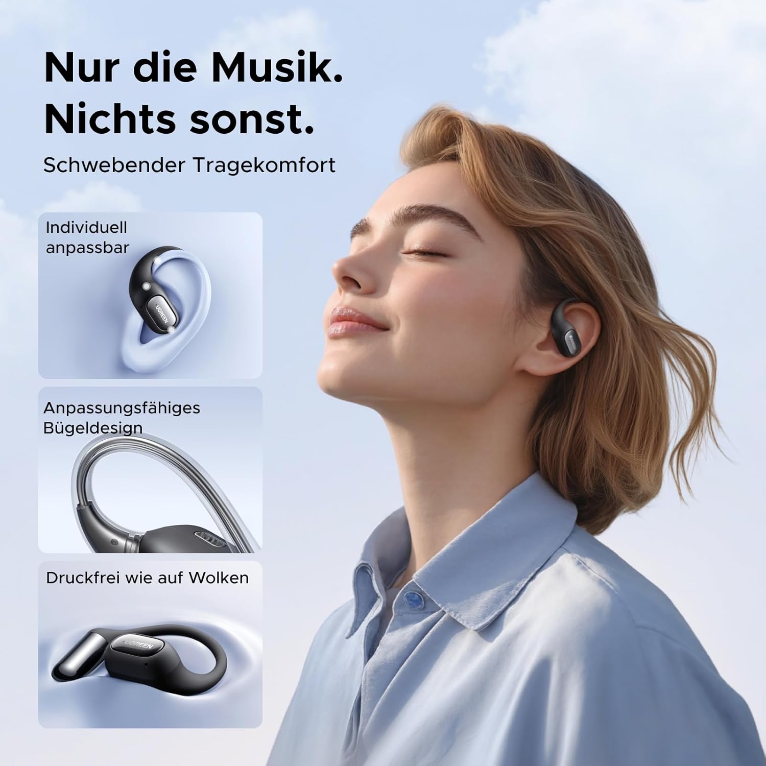 Detalle 2 de UGREEN FitBuds 2 Open Ear Kopfhörer — Bluetooth 6.0, 28 Std. Spielzeit
