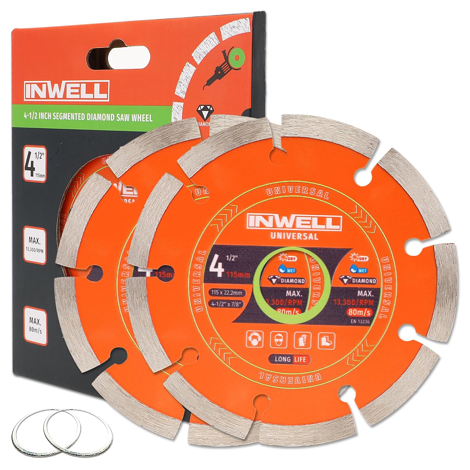 Detalle de Inwell IN0201115 4.5-Inch Segmented Diamond Saw Blades, 7mm Segments, 2-Pack