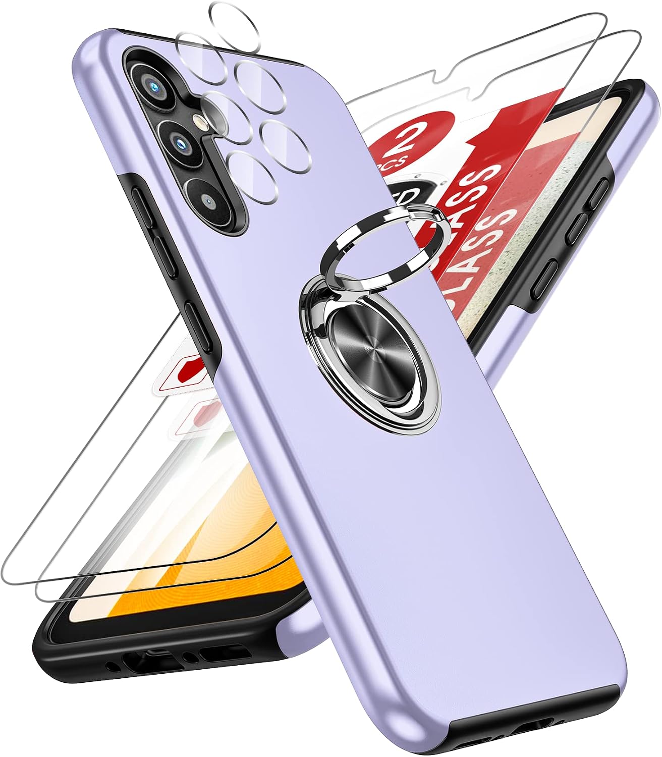 Detalle de Samsung Galaxy A34 5G purple shockproof case with 2 screen protectors