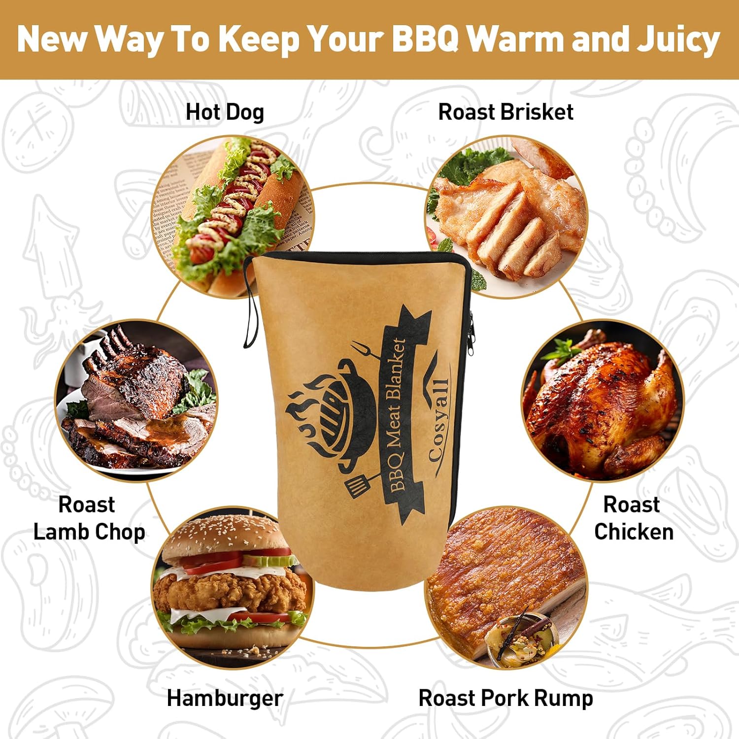 Thumbnail 1 de Cosyall BBQ Blanket for Resting Meat (15 in) – insulated smoker meat resting bag with wide mouth