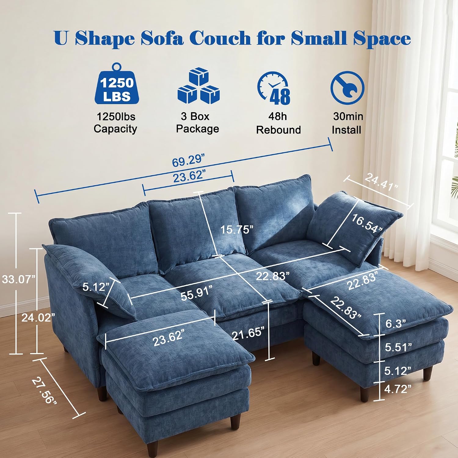 Detalle 2 de MUDANT U-Shaped Sofa 69-Inch