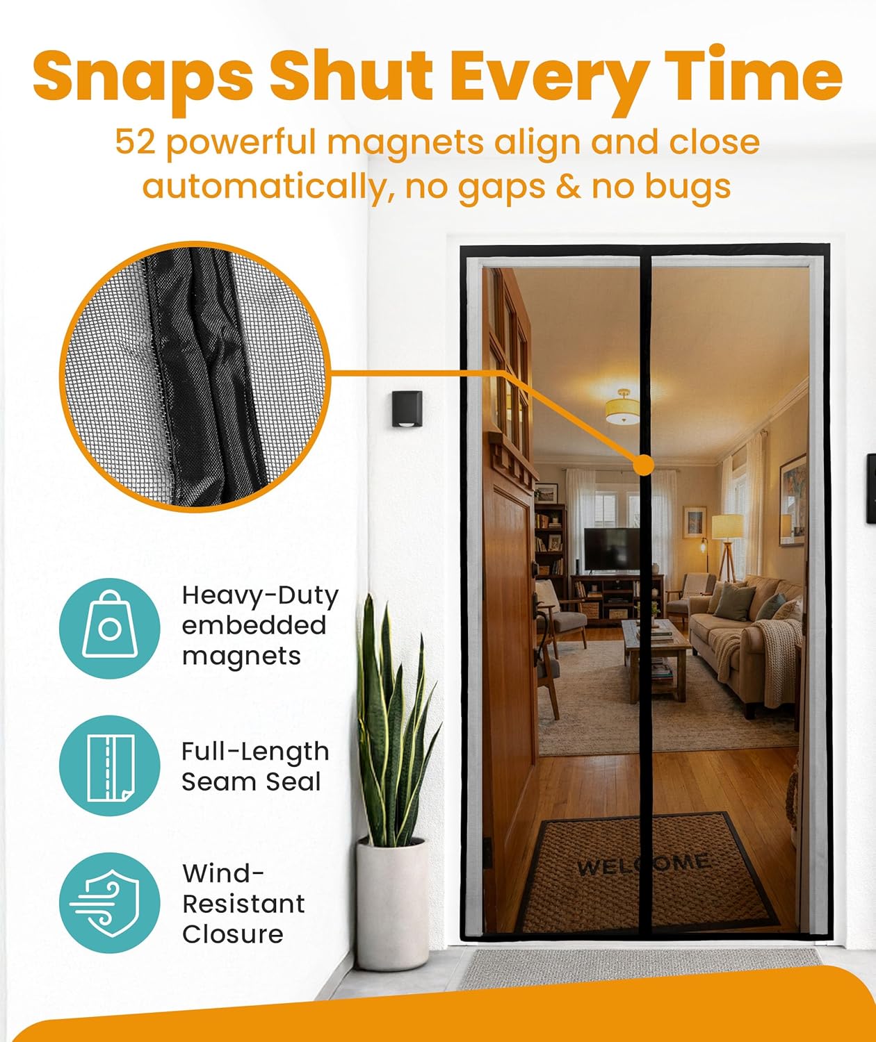 Detalle de Flux Phenom Magnetic Screen Door (52 Magnets) – Bugs Out, Breeze In – 38 x 82 Inch