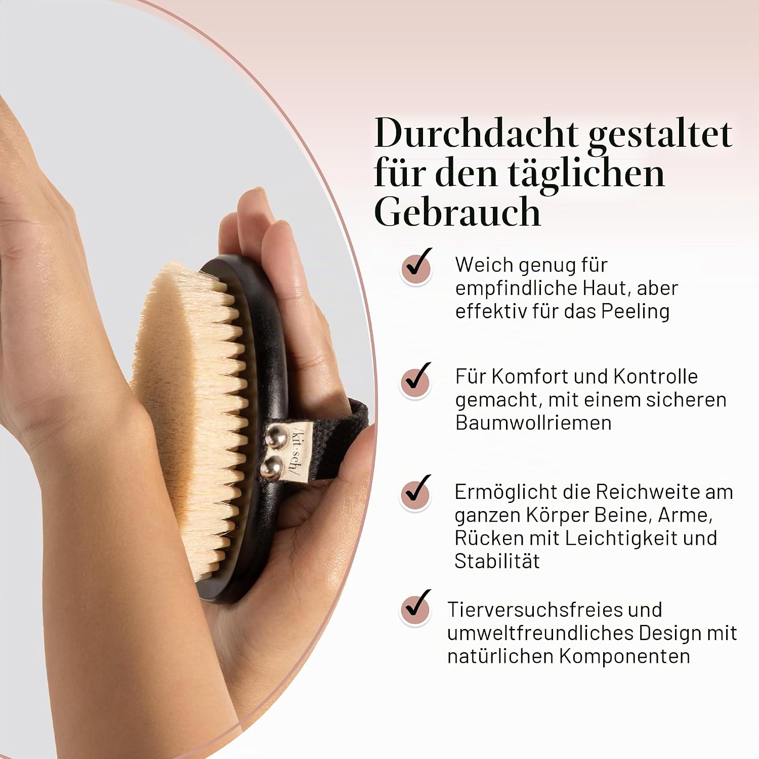 Detalle de Kitsch Dry Brushing Körperbürste für Lymphdrainage – weiche Borsten, nachhaltige Trockenbürste