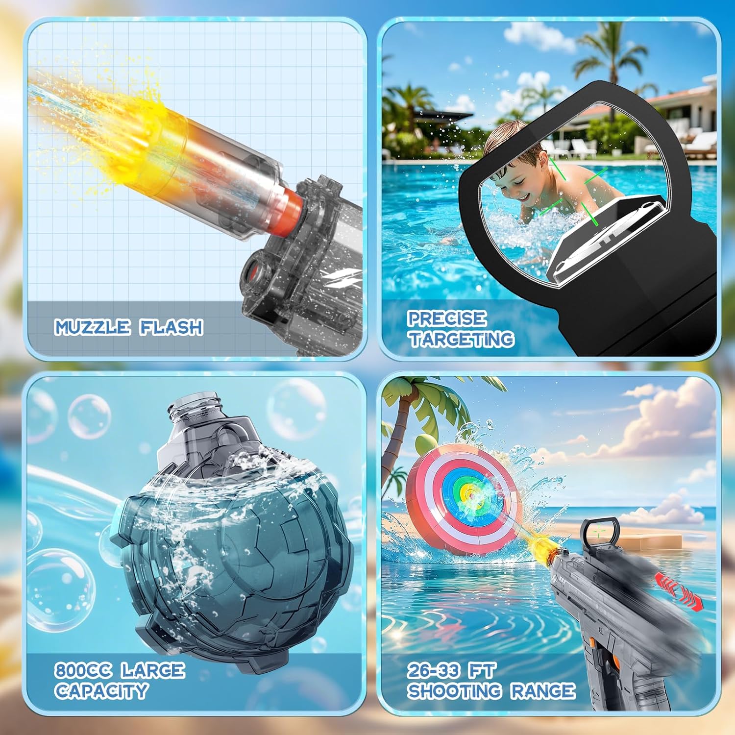 Thumbnail 2 de Vmiya Electric Water Gun (Automatic Squirt) up to 32 FT, 800cc Tank, Muzzle Flash — Gray