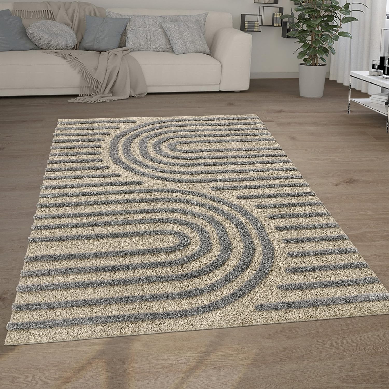 Thumbnail 6 de Tapis Shaggy 160 x 220 cm Crème 📐