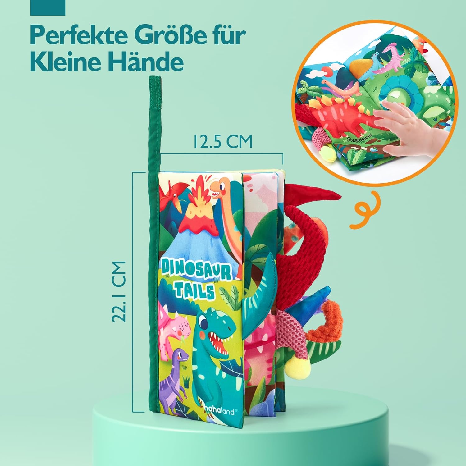 Thumbnail 6 de hahaland Baby Spielzeug 0–6 Monate Dinosaurier: sensorisches Stoffbuch mit Schwanz, Knister- und Quiet-Effekten