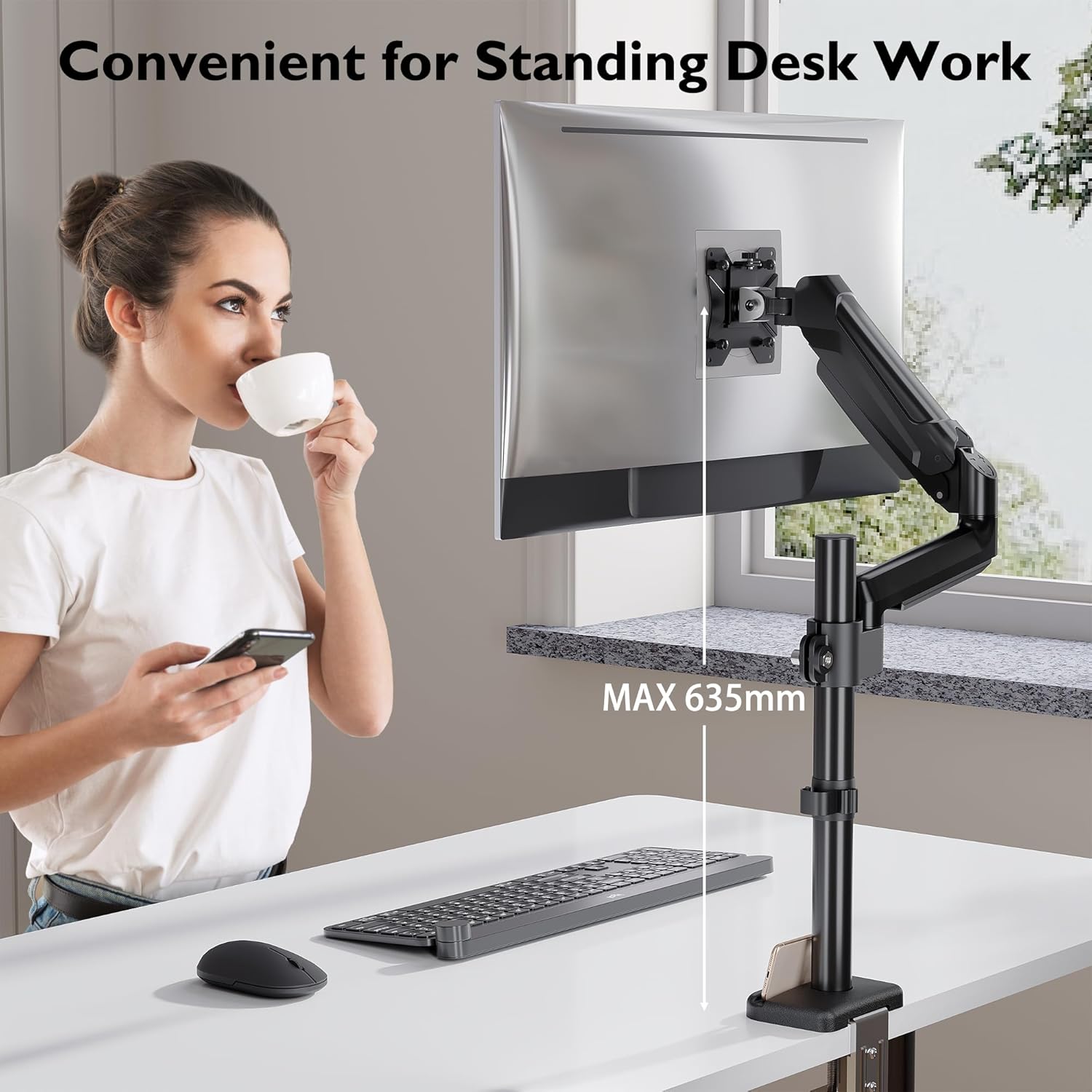 Thumbnail 6 de BONTEC single monitor arm desk mount for 13–32 inch screens (VESA 75/100mm, up to 9kg) with adjustable gas spring