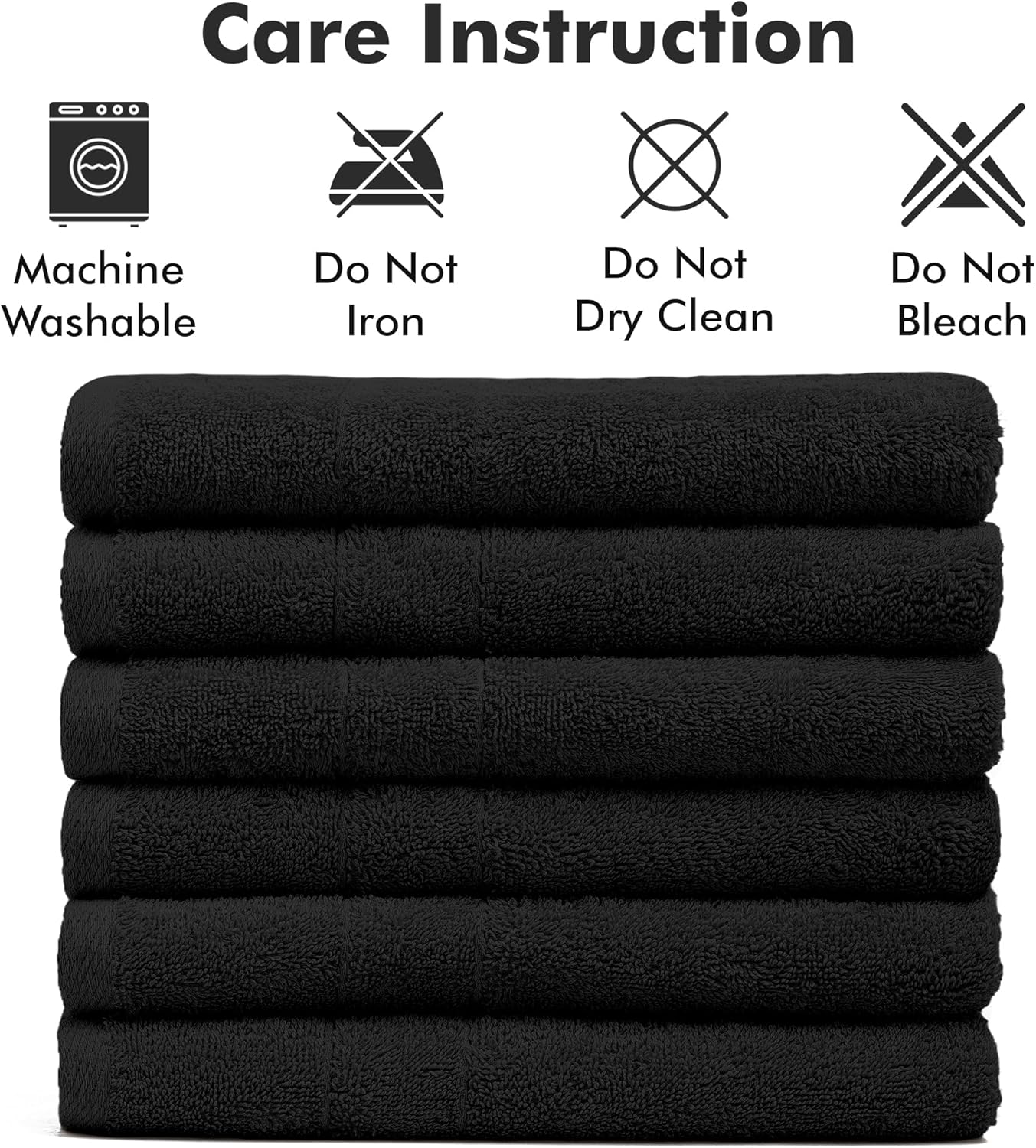 Thumbnail 6 de Novo Home Hand Towels for Bathroom – 100% Cotton, Pack of 6 (50x85cm) in Black