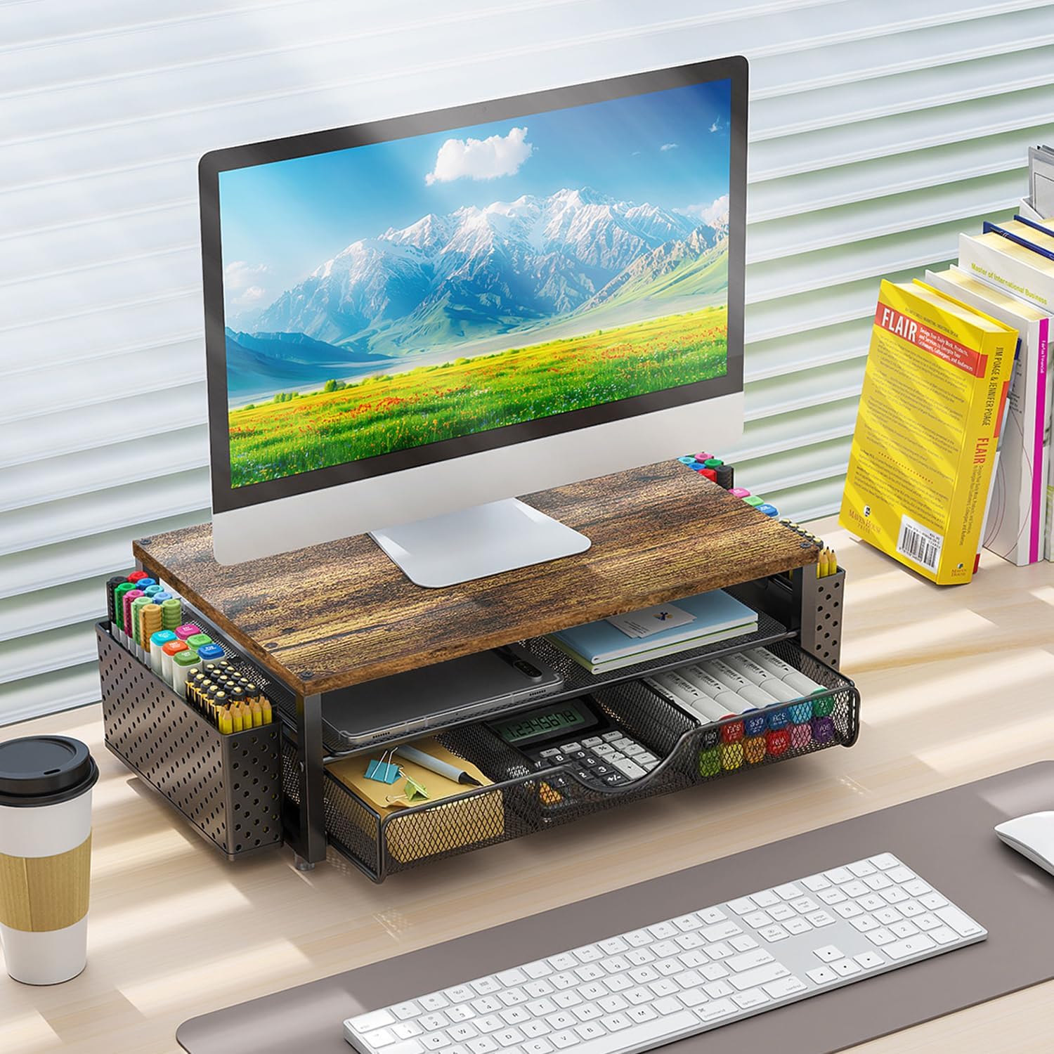 Thumbnail 6 de Monitor riser desk organiser with drawer