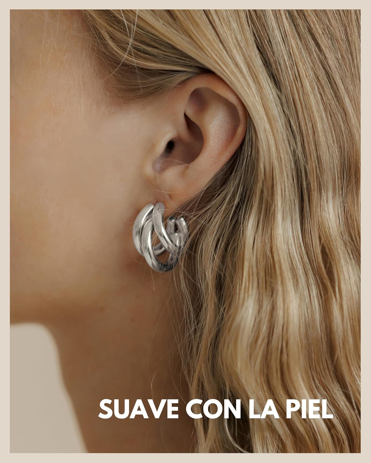 Detalle 2 de Aros Triple 20 mm acero inoxidable oro 18K