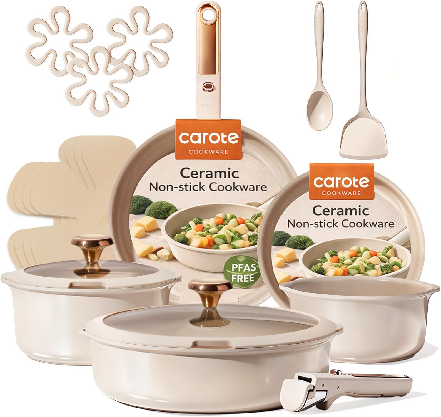 Thumbnail 6 de CAROTE 18-Piece Ceramic Cookware Set with Detachable Handles