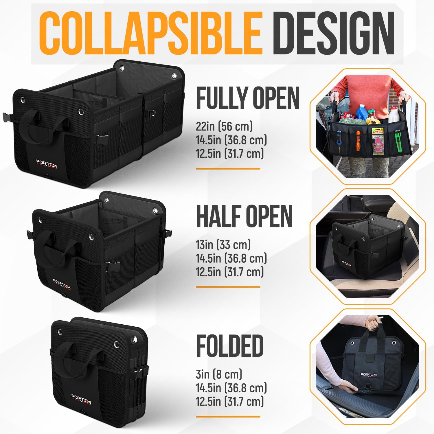 Thumbnail 6 de FORTEM Car Boot Organiser (65L) – Collapsible SUV trunk storage with non-slip base and adjustable straps