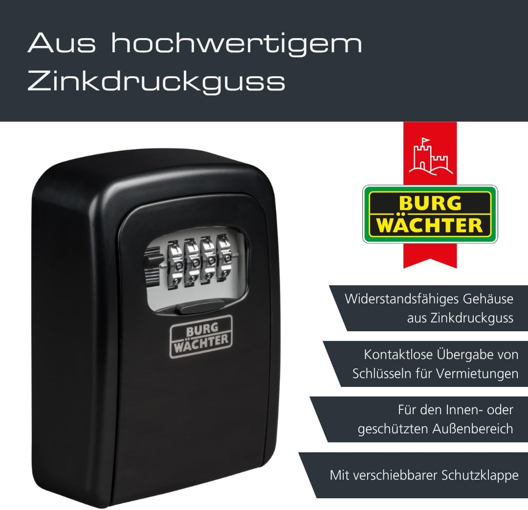 Detalle de Burg-Wächter Schlüsseltresor 30 SB – 4-stelliger Zahlencode, Wandmontage, Zinkdruckguss, Schwarz