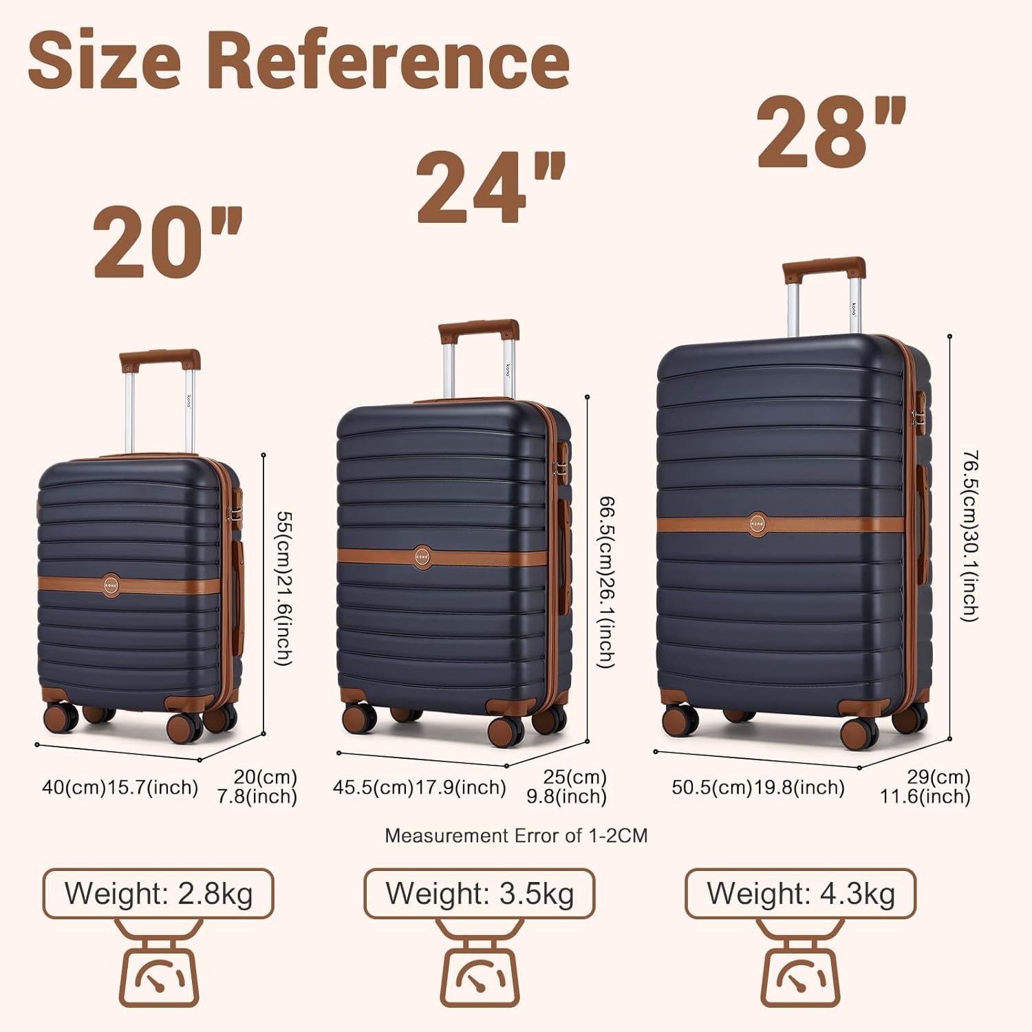 Thumbnail 6 de Kono Cabin Suitcase 55x40x20 Lightweight ABS+PC Hard Shell Carry-On (Navy/Brown)