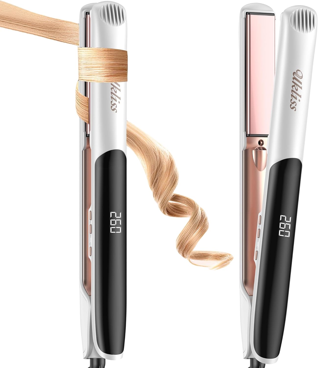 Detalle de Piastra Capelli Professionale UKLISS 2 in 1 (liscia e arriccia) con tecnologia ceramica & ionica, display LCD fino a 260°C