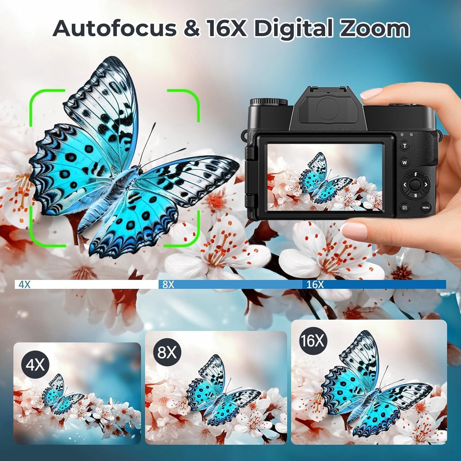 Thumbnail 4 de 4K 75MP Wi‑Fi Digital Camera for Beginners with 3-Inch Flip Screen, 32GB + Dual 1500mAh Batteries