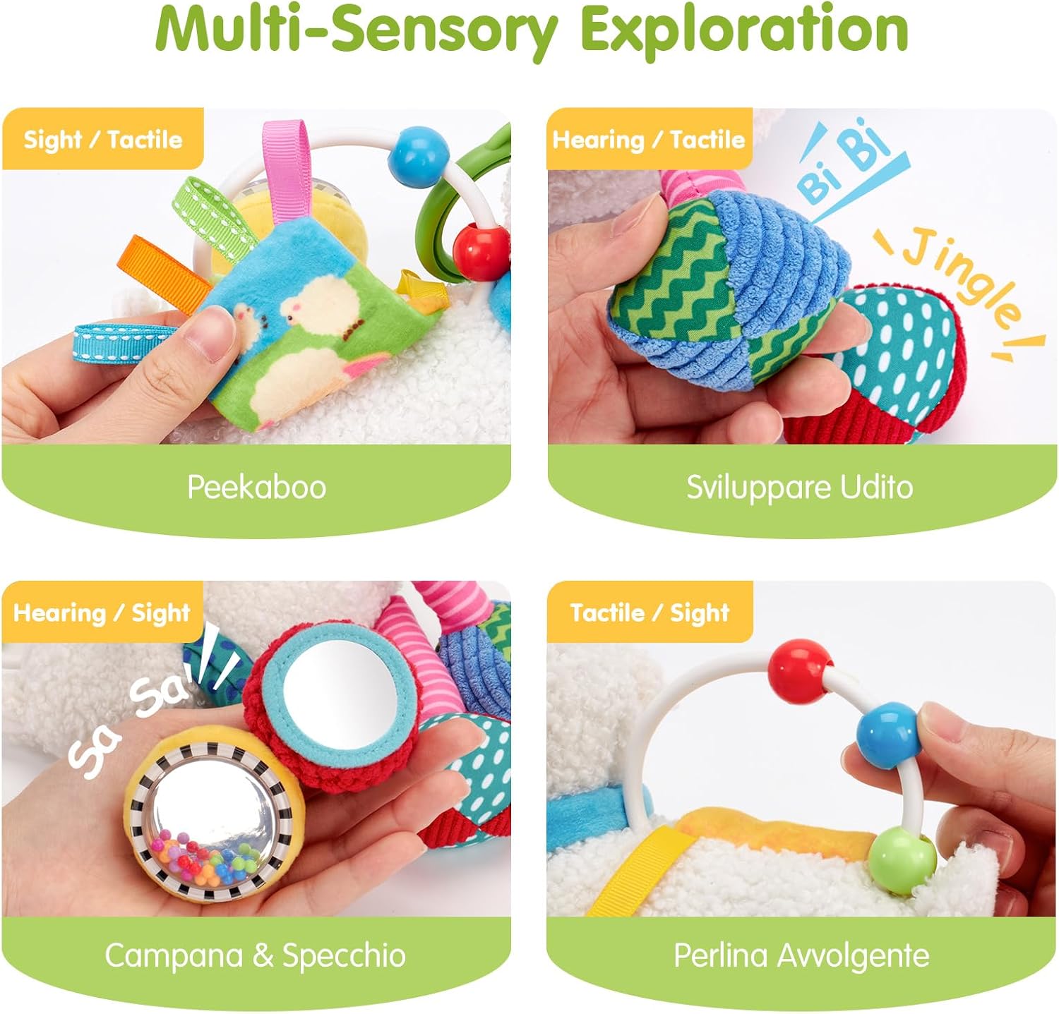 Thumbnail 3 de Hahaland Giochi Neonato 0-3 Mesi con 4 Brani Musicali, Sonaglio e Specchio a Pecora