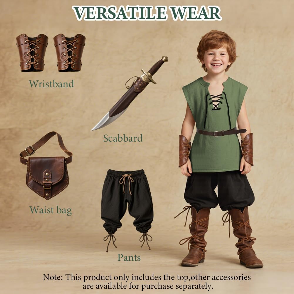 Thumbnail 5 de AYBUY Costume Medievale da Ragazzo per Bambini — Tunica e Gilet in Cotone