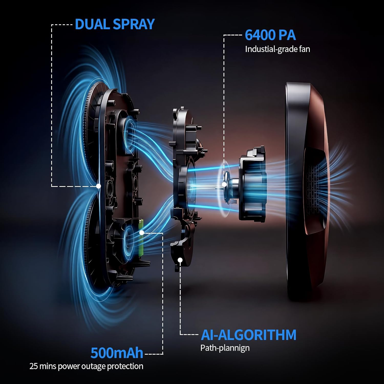 Thumbnail 4 de Tosima W5 Pro robot laveur de vitres 6400 Pa, double pulvérisation et 20 chiffons en microfibre (noir)