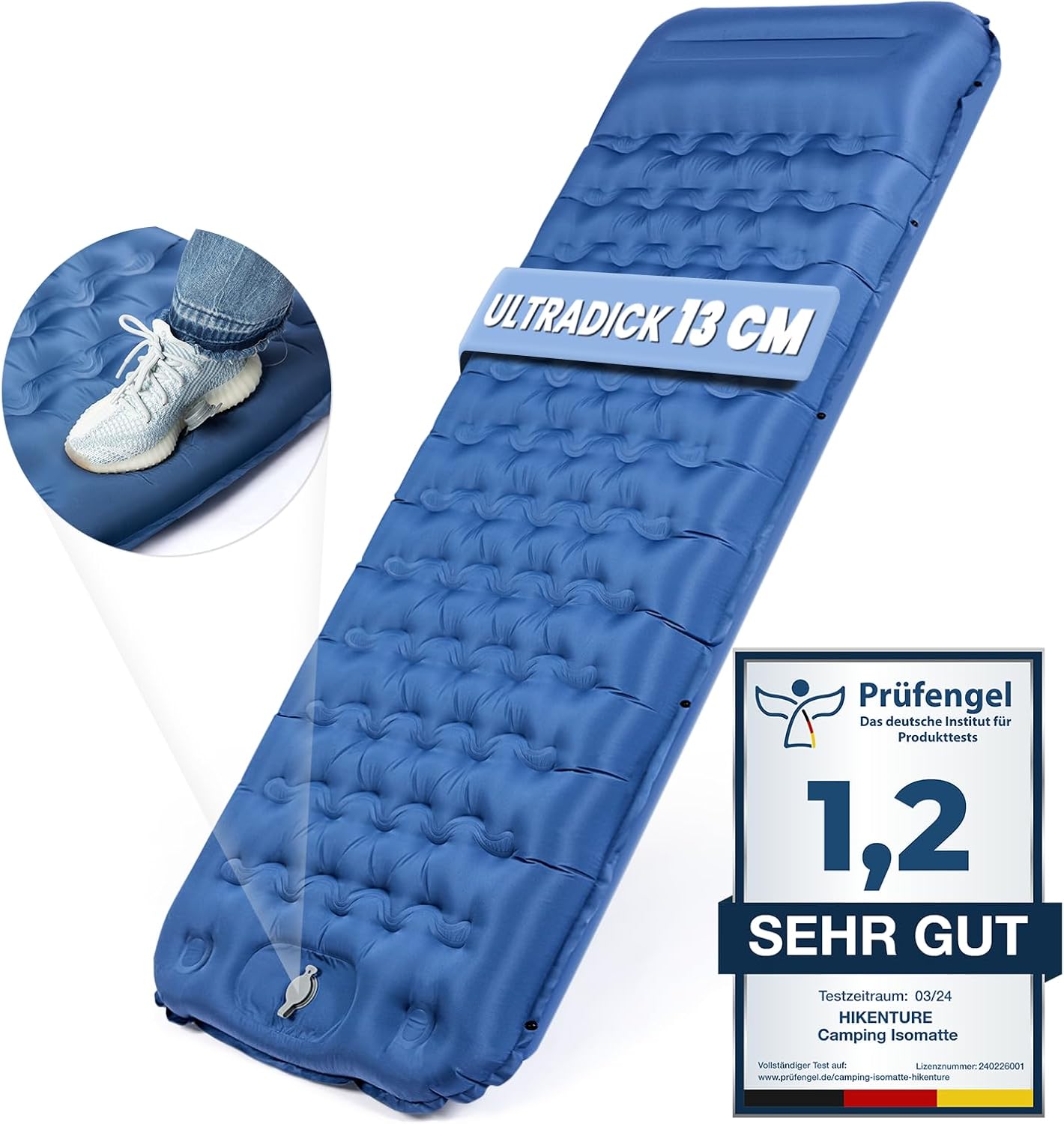 Thumbnail 6 de HIKENTURE Camping Isomatte 13 cm – ultradick, mit Kissen, Aufblasbar, kompakt verpackbar