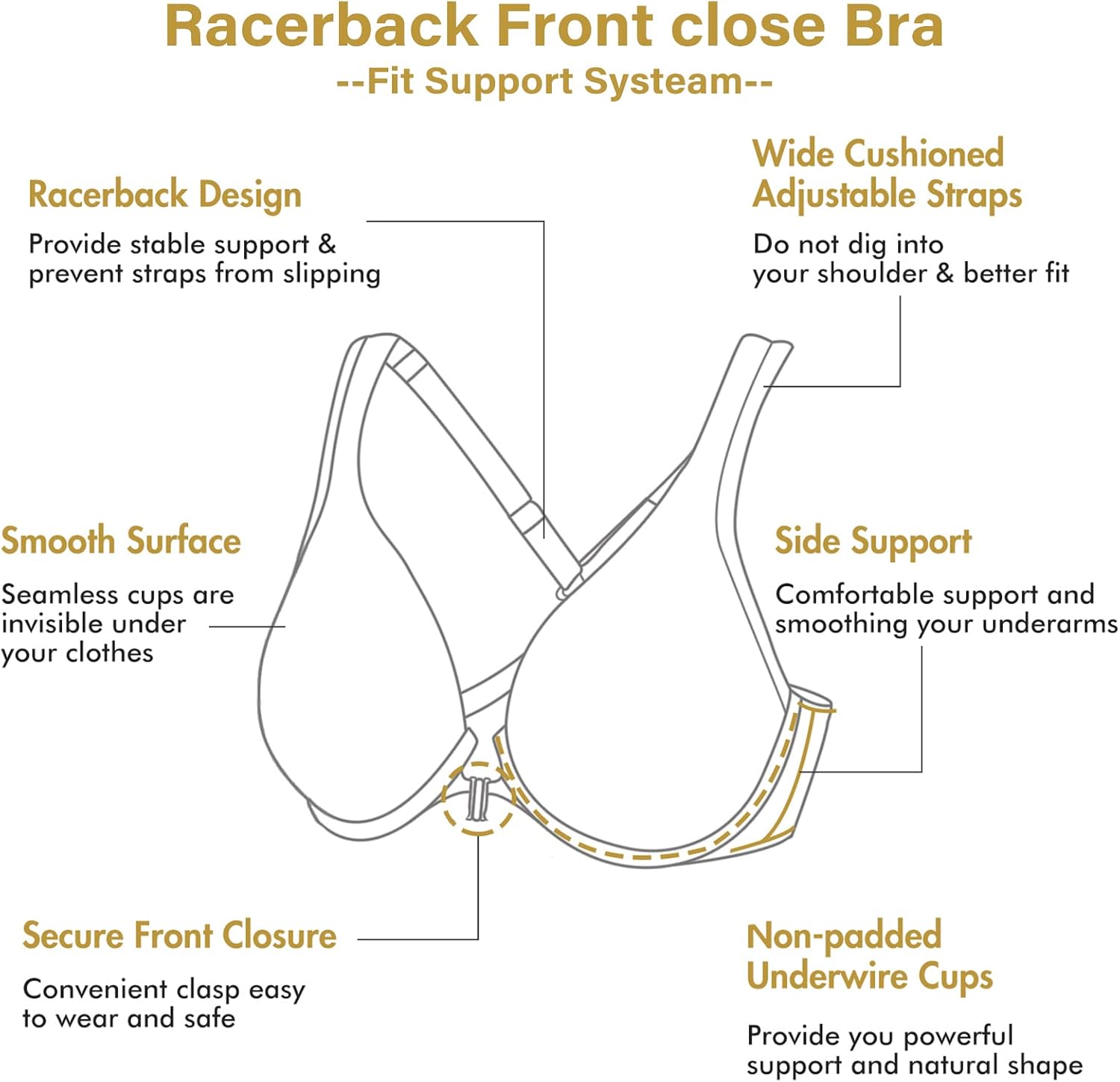 Detalle de DELIMIRA femme soutien-gorge à fermeture invisible devant, armatures et décolleté plongeant (grande taille)